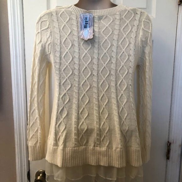 Military Hippie NWT Women's Cable Knit Sweater Layered Cream S/M Jazzy Cozy - Picture 4 of 11